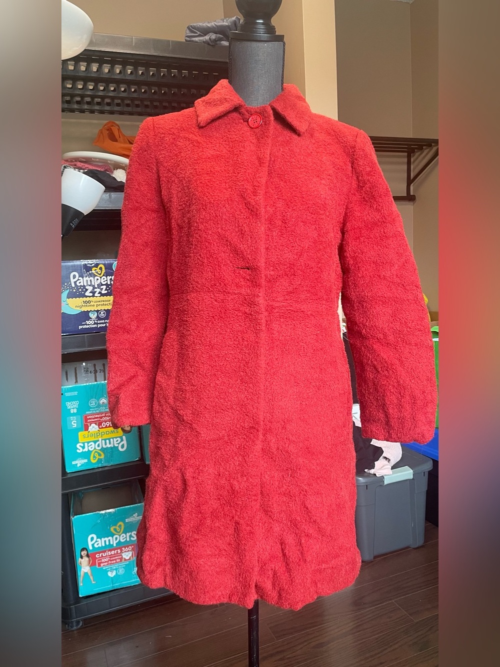 Shanghai Feizi Luxury Red Alpaca Wool Blend Fall/Winter Coat